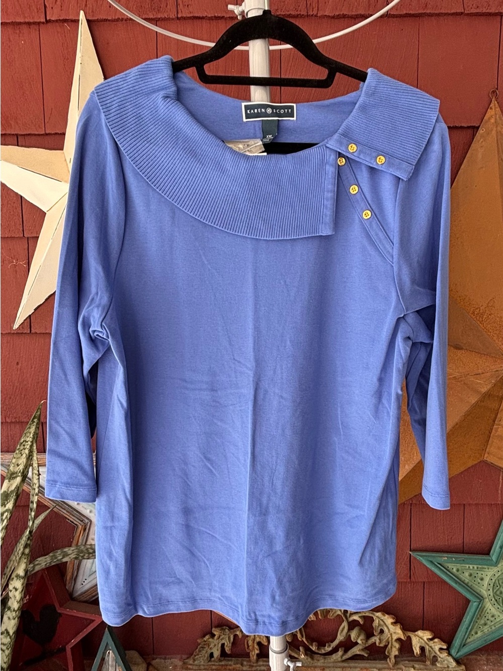 NWT Y2K Karen Scott Shawl Boatneck 3/4 Sleeves Maliblue Top Women Plus Size XXL